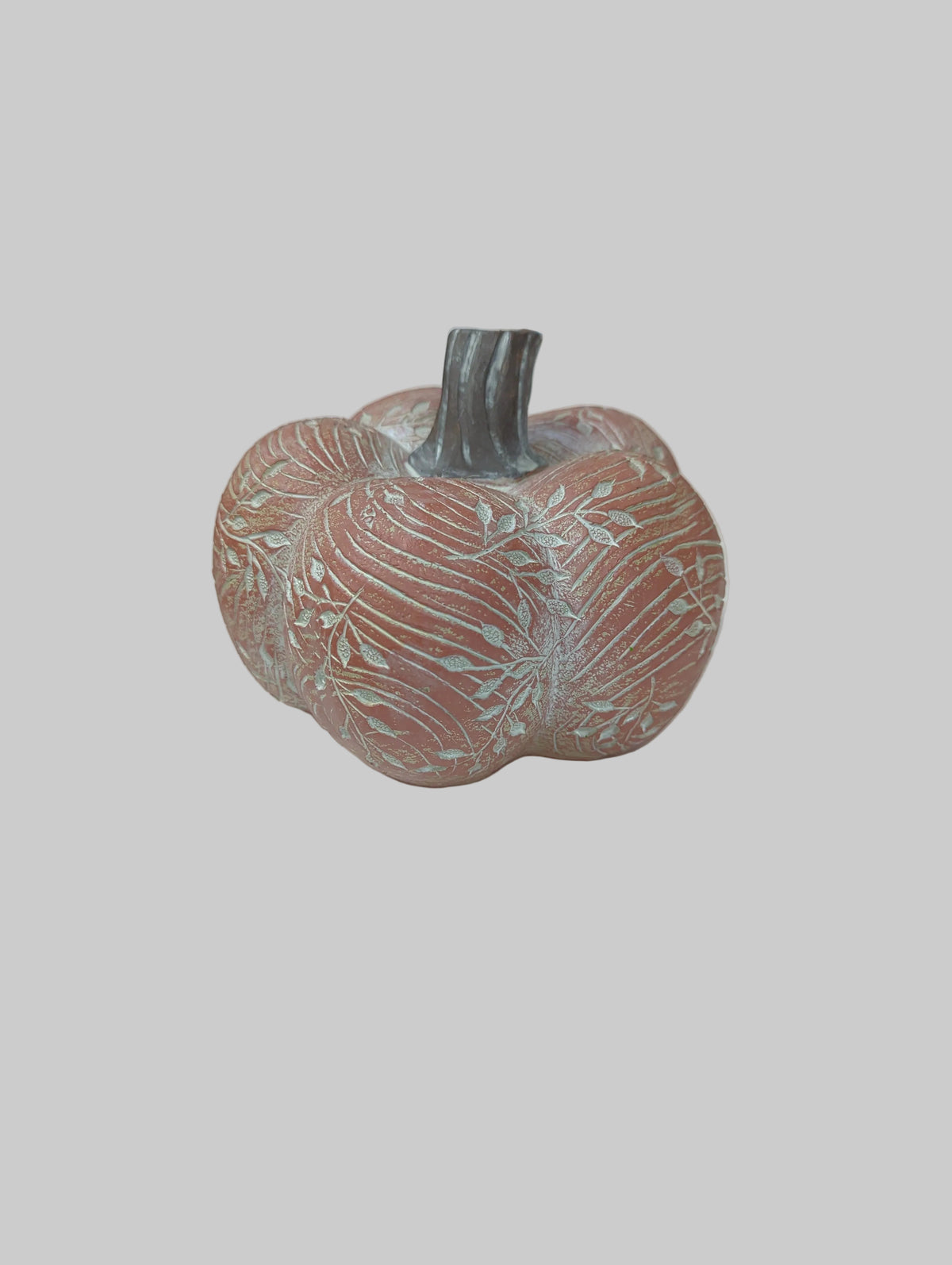K&K Wood Grain and Floral Carved Resin Pumpkin