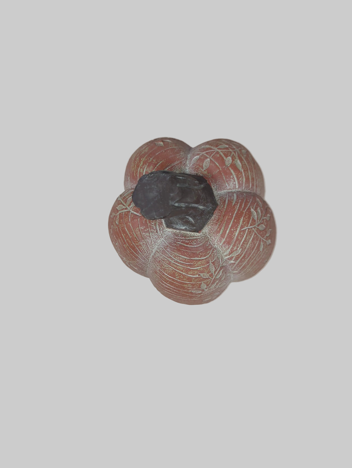 K&K Wood Grain and Floral Carved Resin Pumpkin