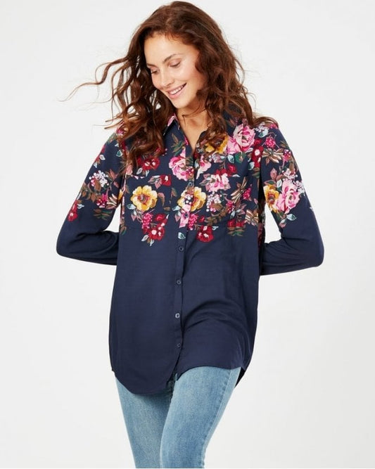ELVINA BUTTON UP BLOUSE WITH PATCH POCKETS