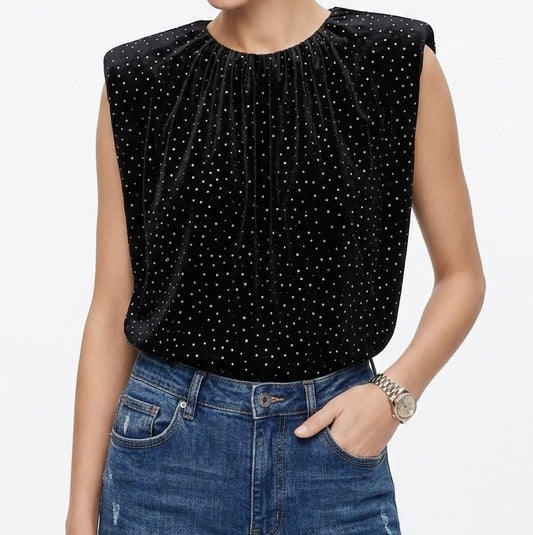 Liverpool Sleeveless Draped Knit Top with Shoulder Pad
