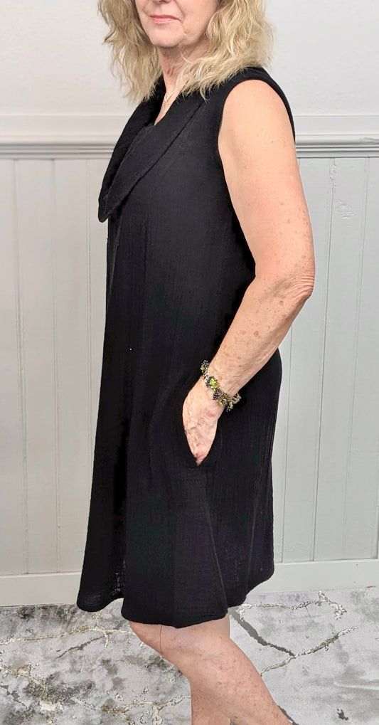 COWL NECK PINTUCK DRESS