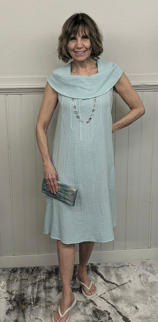 COWL NECK PINTUCK DRESS