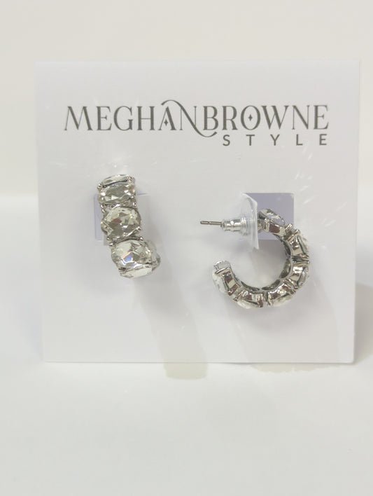 MEGHAN BROWNE QUIN SILVER CLEAR EARRINGS