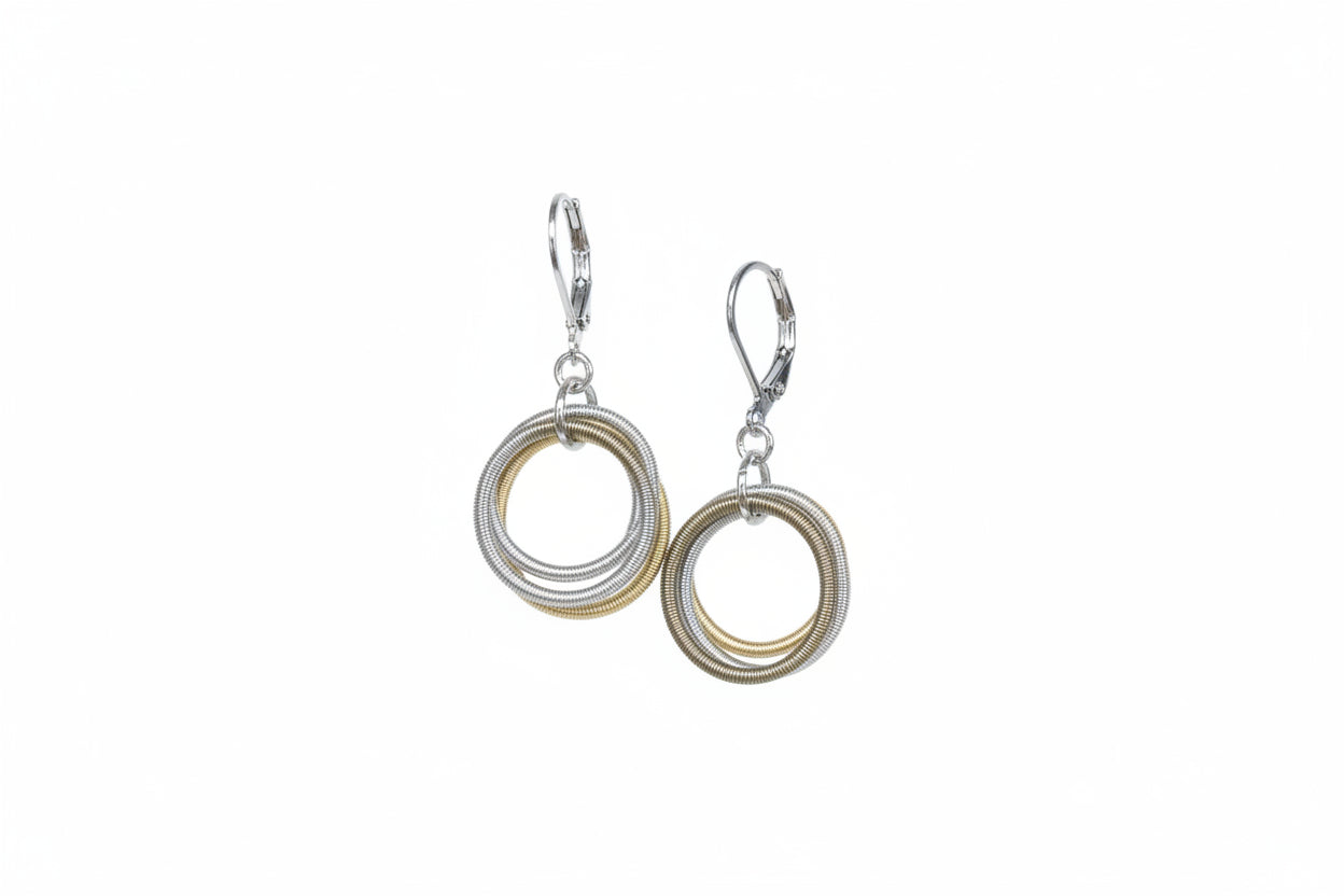Sea Lily Gold and Silver Piano Wire  Loop Earrings