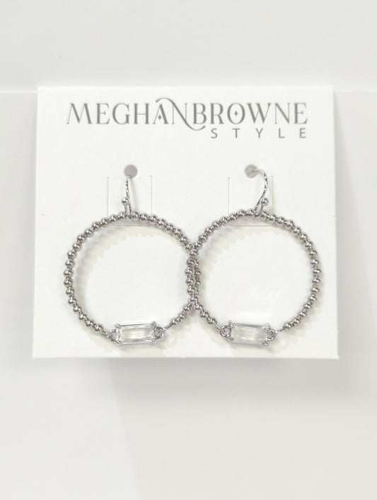 MEGHAN BROWNE SAWYER SILVER CLEAR EARRINGS