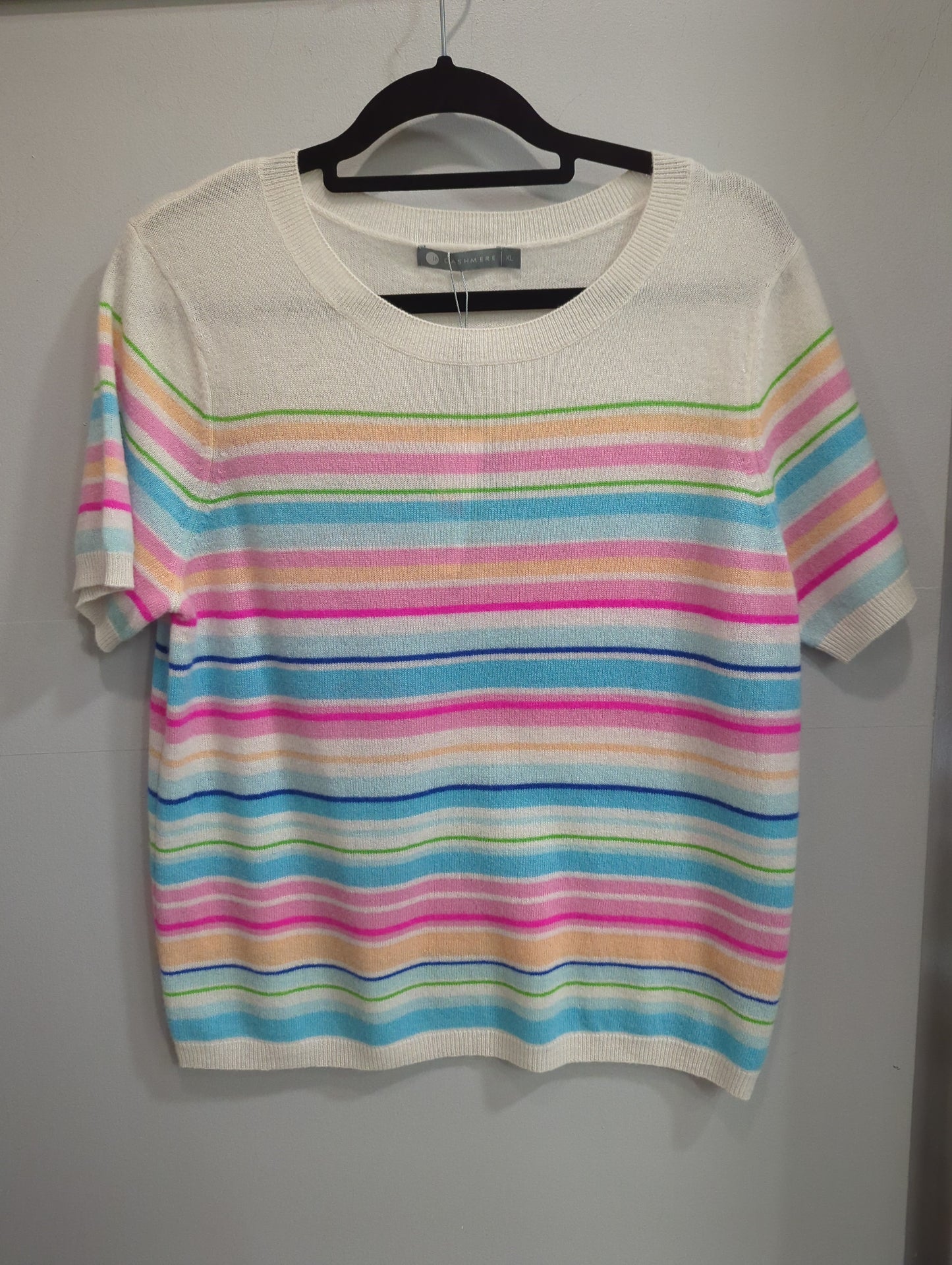 CASHMERE SHORT SLEEVE STRIPE SWEATER