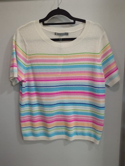 CASHMERE SHORT SLEEVE STRIPE SWEATER