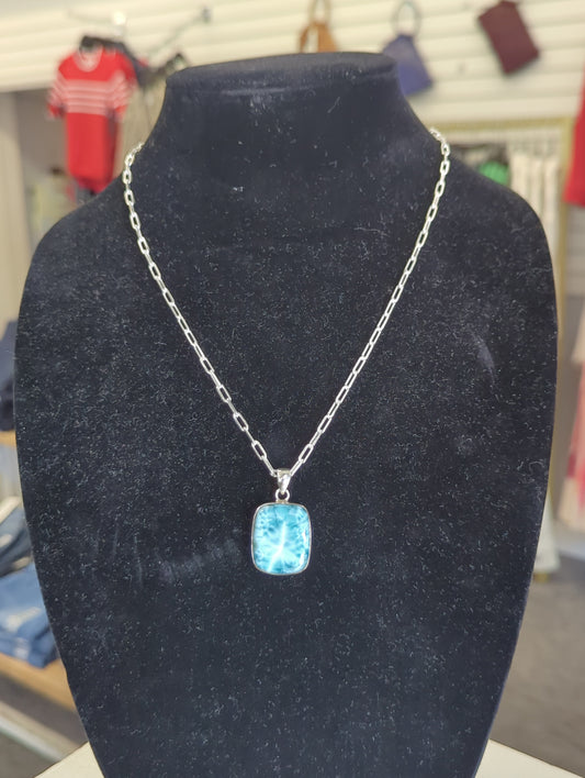 Larimar Pendant with a 18" Silver Chain