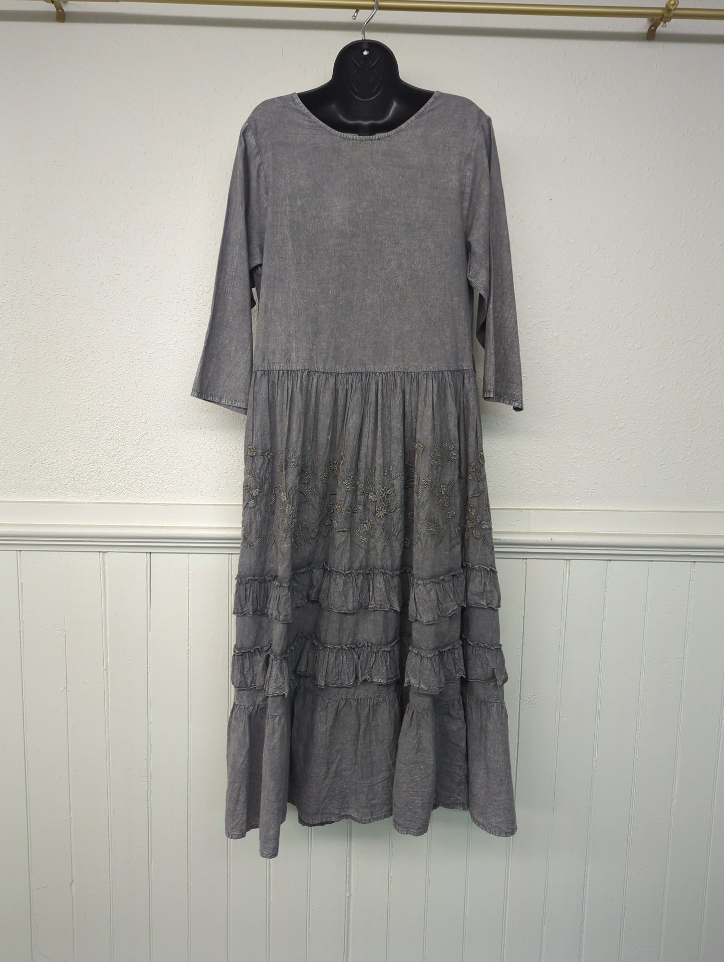 Paper Lace Grey Full Length Dress with Embroidery