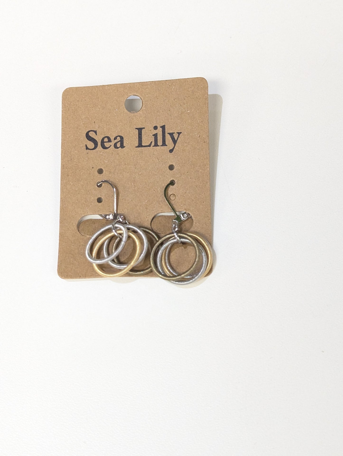 Sea Lily Gold and Silver Piano Wire  Loop Earrings