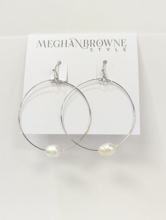 MEGHAN BROWNE WYATT SILVER PEARL EARRINGS