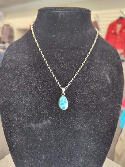 Larimar Pendant on a 18" Silver Chain