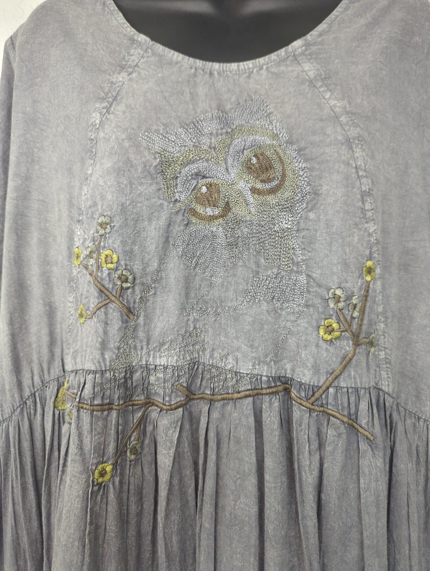 Paper Lace Grey Full Length Dress with Embroidery
