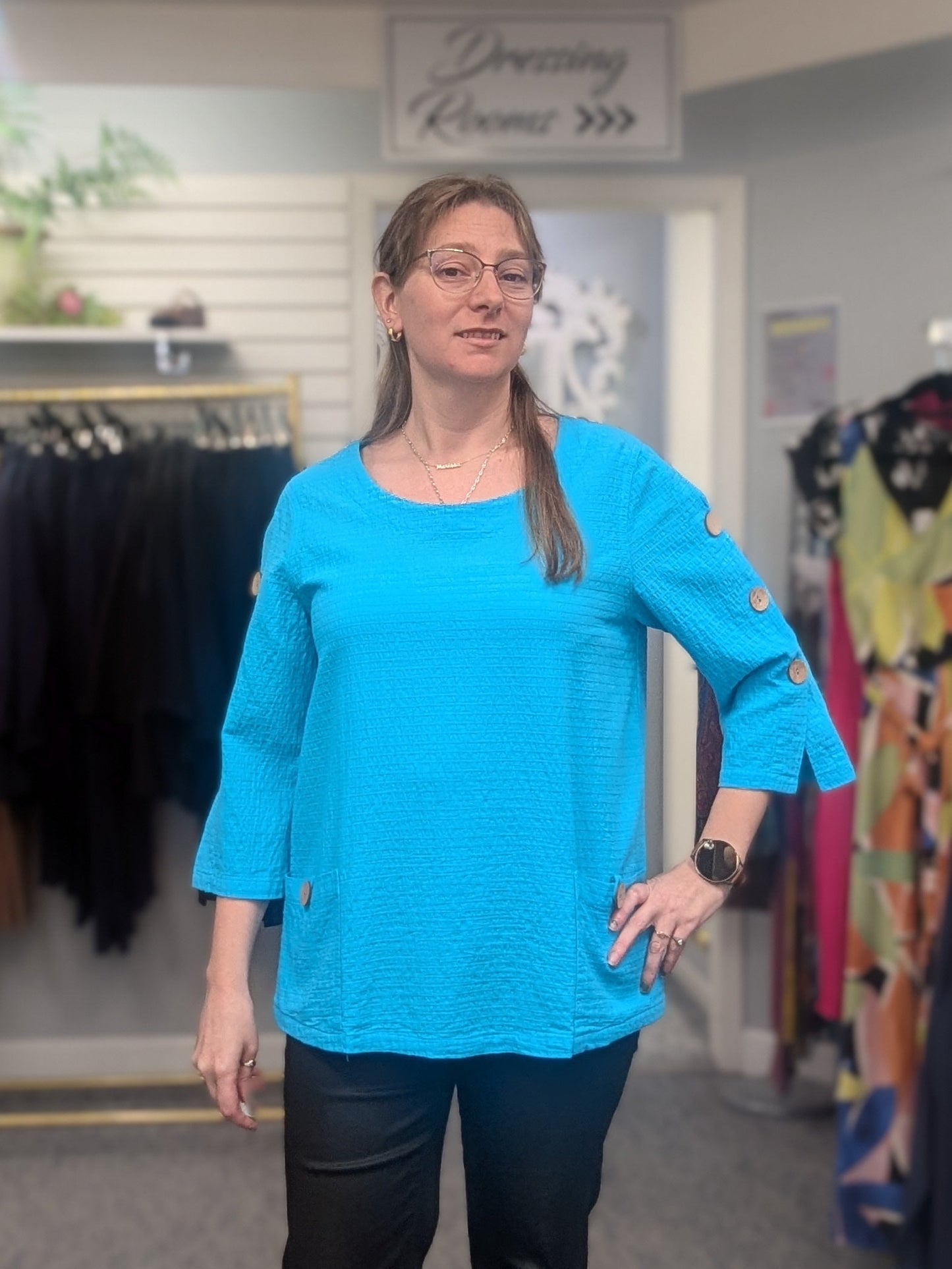 Focus Seersucker 3/4 Sleeve Tunic