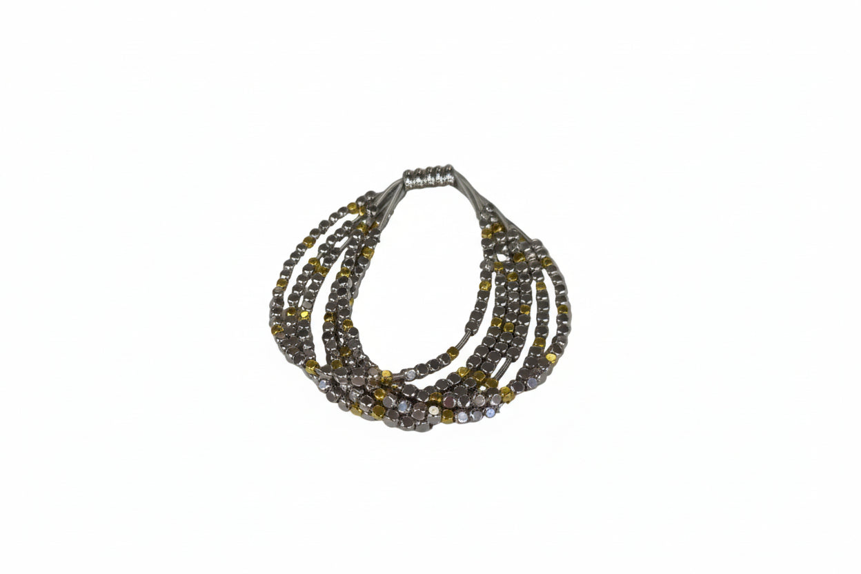 Sea Lily 6 Strand Silver with Silver and Gold Beads Bracelet