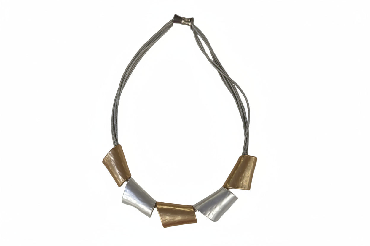 Sea Lily Gold Wire Necklace with Silver and Gold Slide Pendants