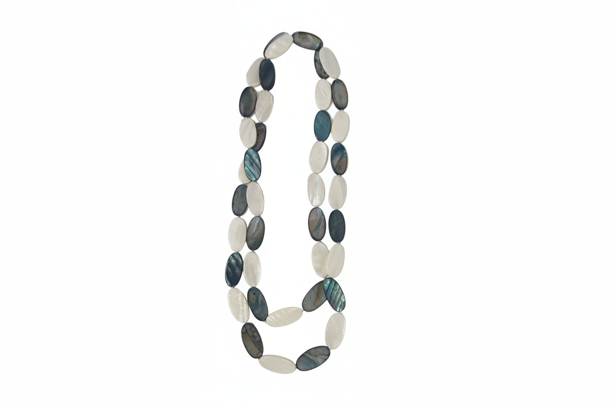 Sea Lily Black and White Single Strand Mother-of-Pearl 50" Necklace