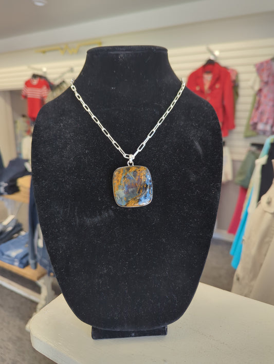 Pietersite Pendant on 18" Silver Chain