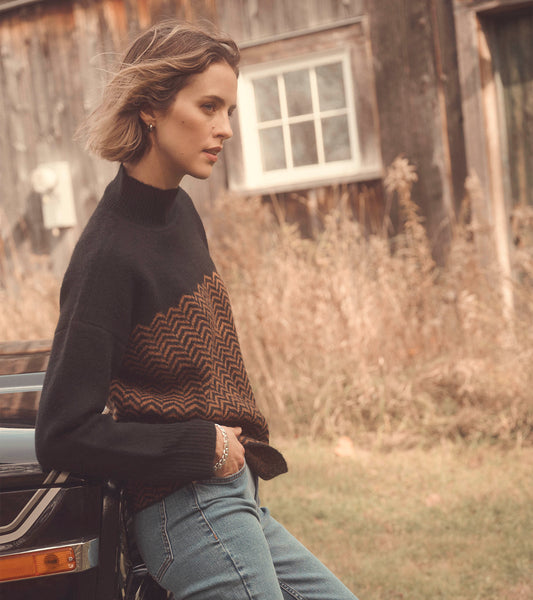 HATLEY MOCK NECK SWEATER - HERRINGBONE