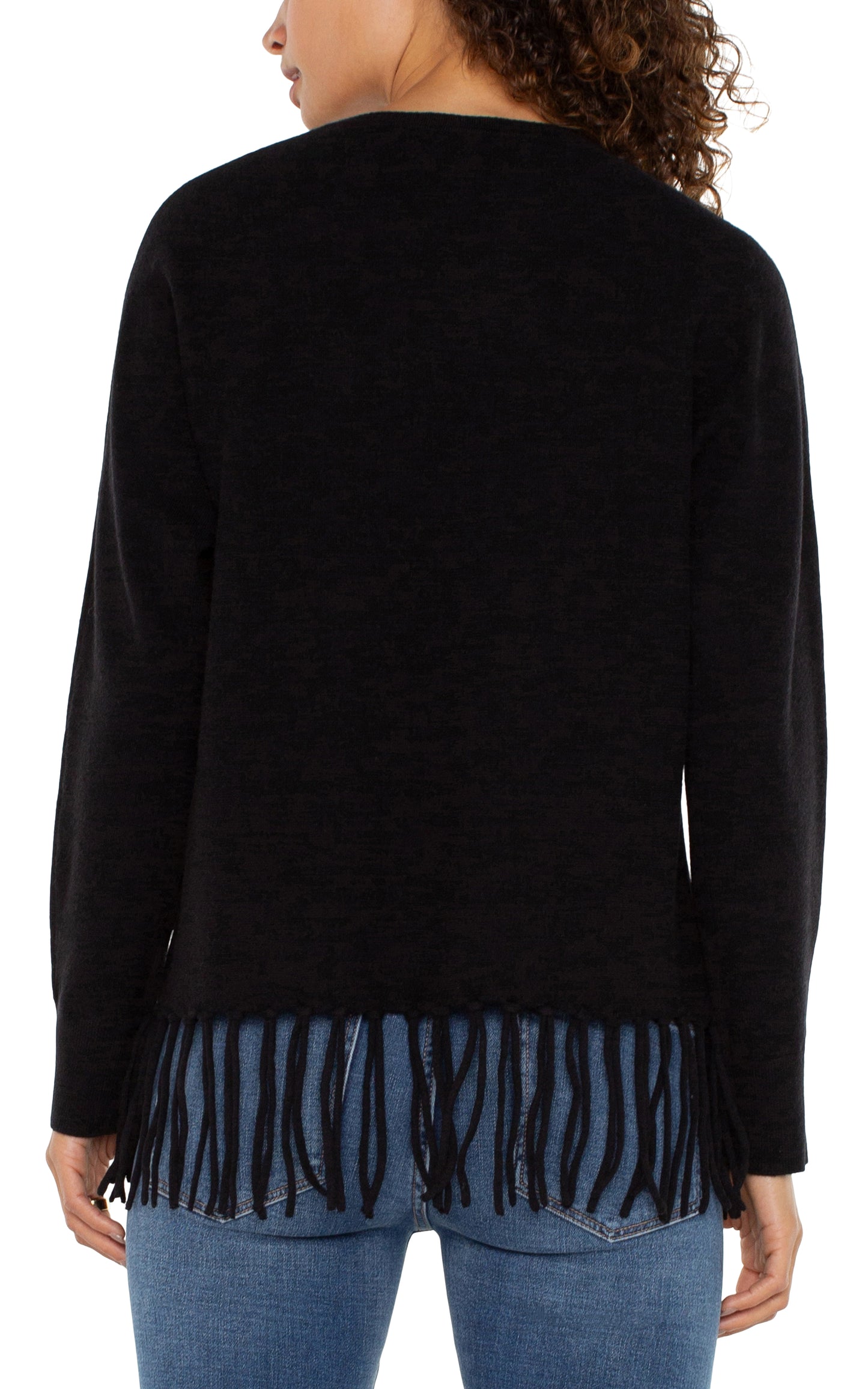 LIVERPOOL LONG SLEEVE SEAMLESS DOLMAN SWEATER WITH FRINGE