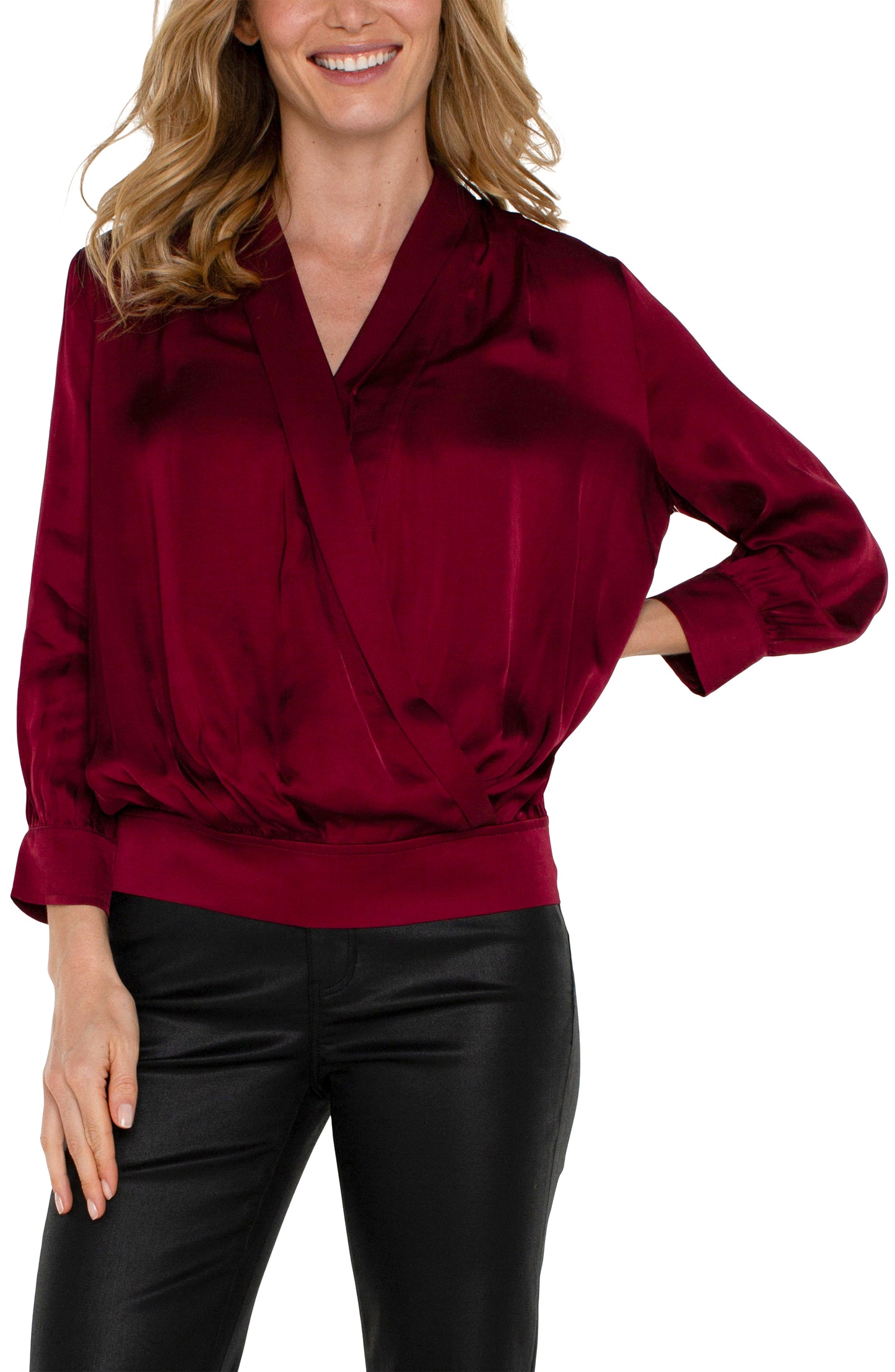 LIVERPOOL SHAWL WRAP FRONT BRACELET SLEEVE BLOUSE