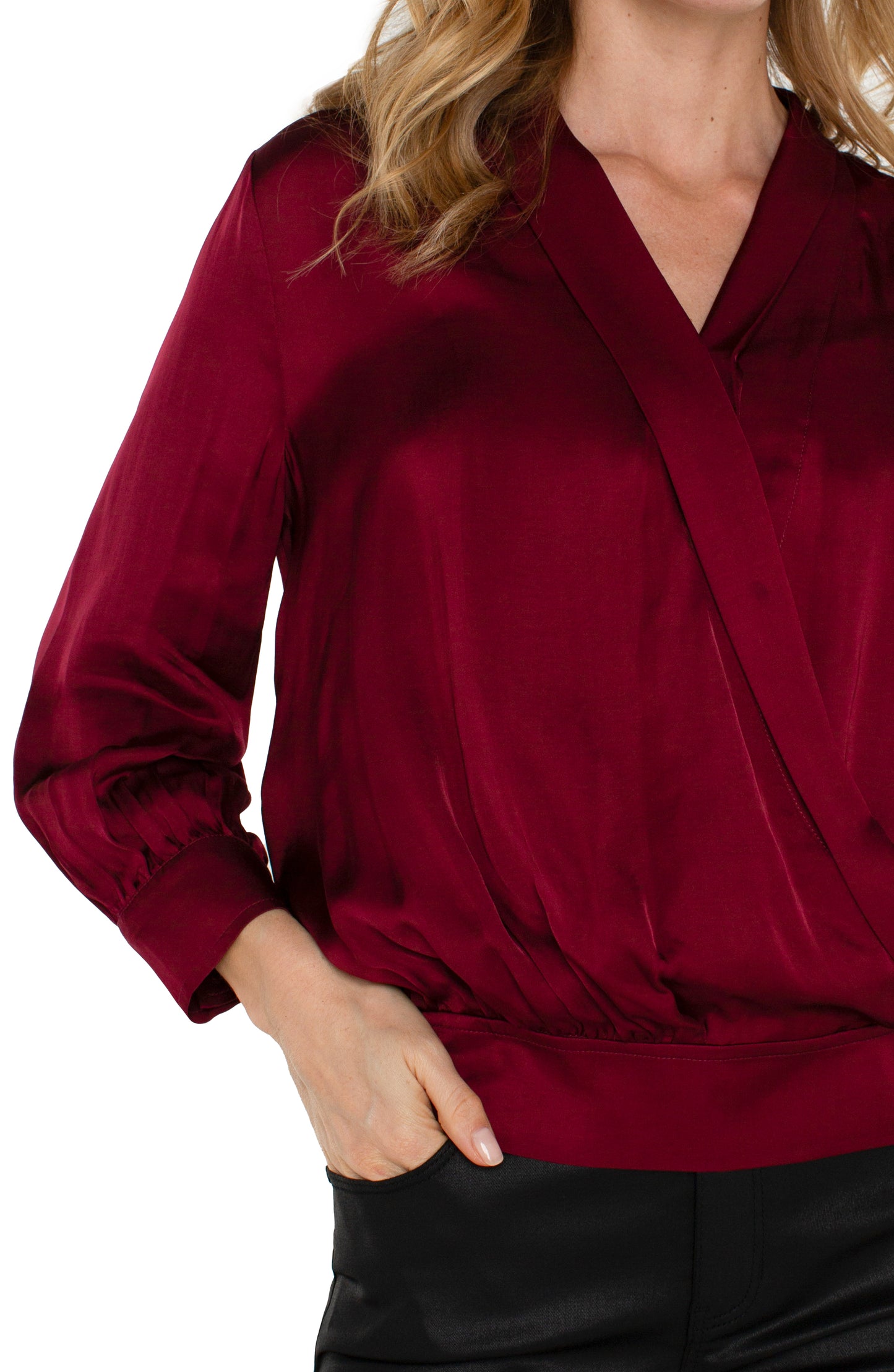LIVERPOOL SHAWL WRAP FRONT BRACELET SLEEVE BLOUSE