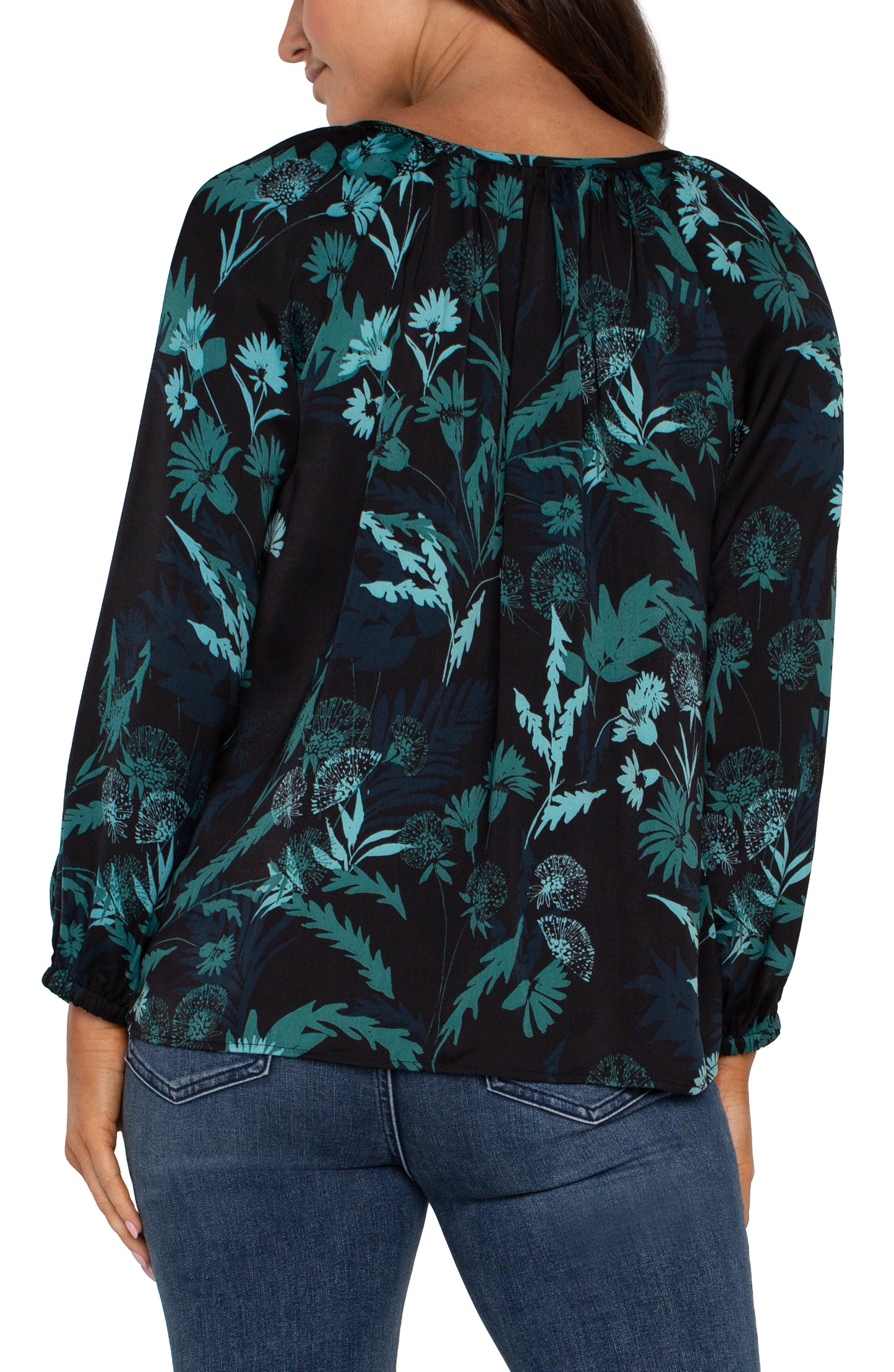 LIVERPOOL LONG SLEEVE SHIRRED WOVEN BLOUSE - PLUS