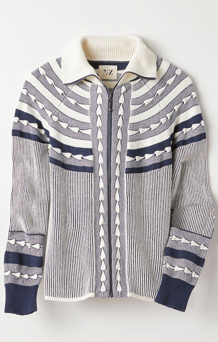 NIC+ZOE PLACED FAIRISLE ZIP FRONT CARDIGAN