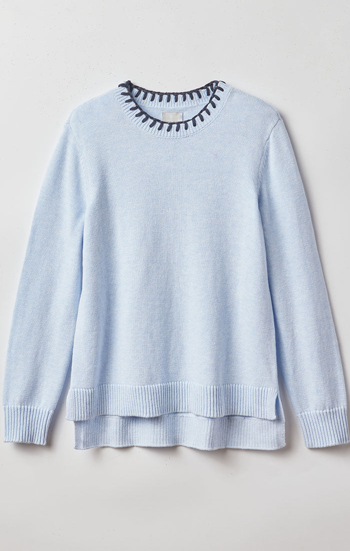 NIC+ZOE COTTON CASHMERE BLANKET STITCH SWEATER