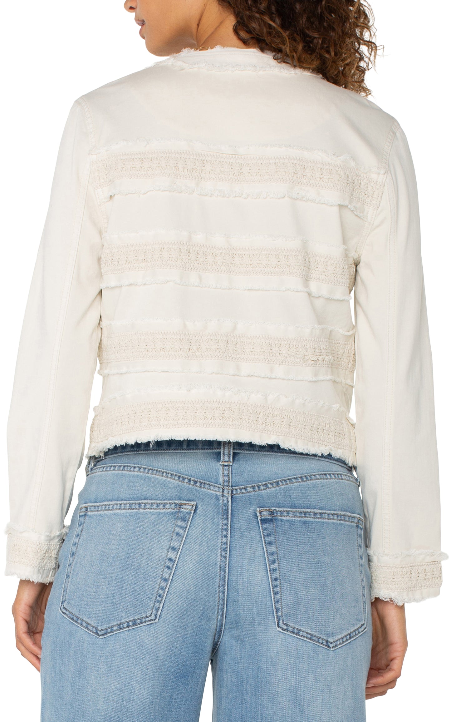 LIVERPOOL COLLARLESS JACKET WITH FRAY & LACE
