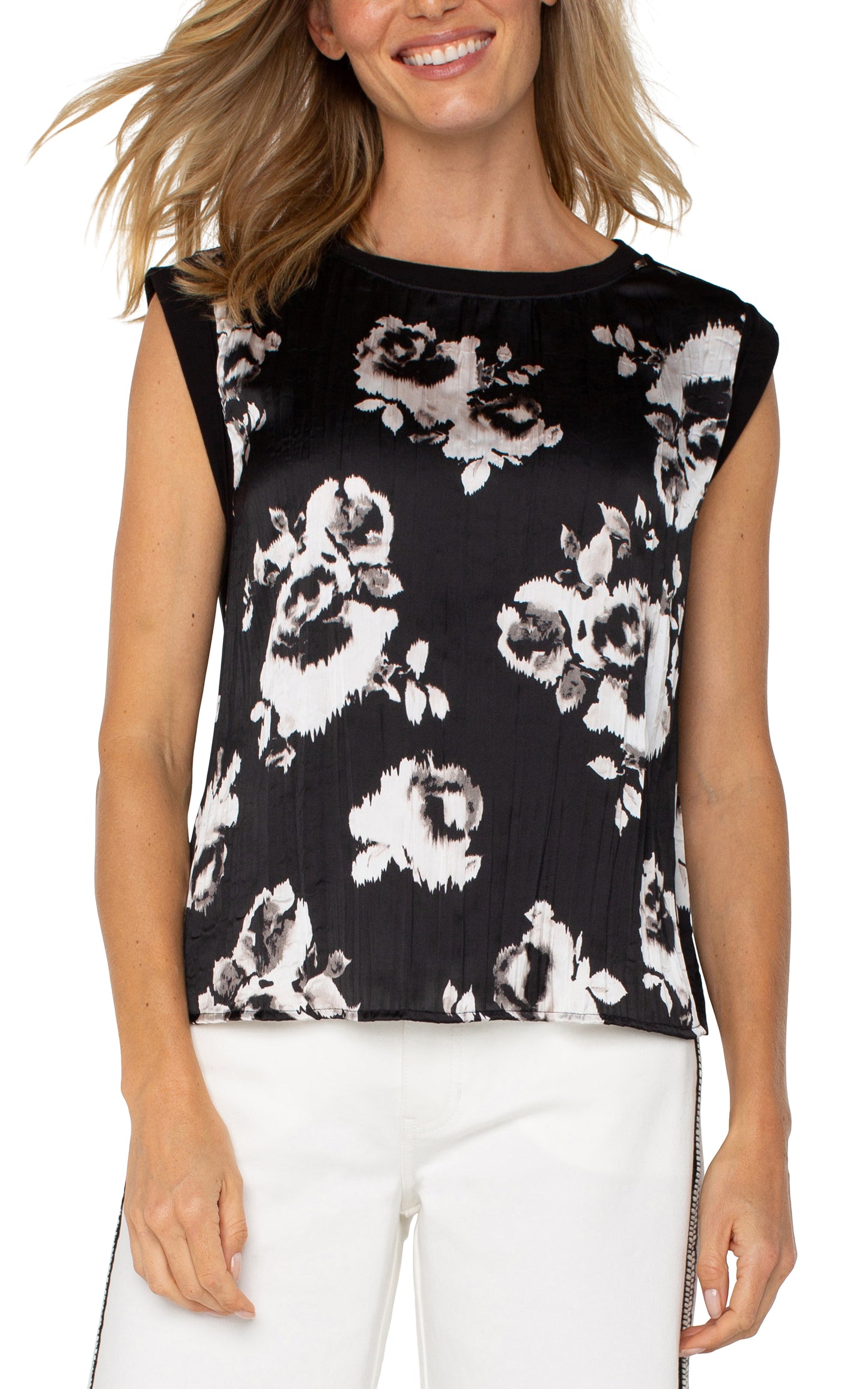 LIVERPOOL SLEEVELESS WOVEN TO KNIT TOP