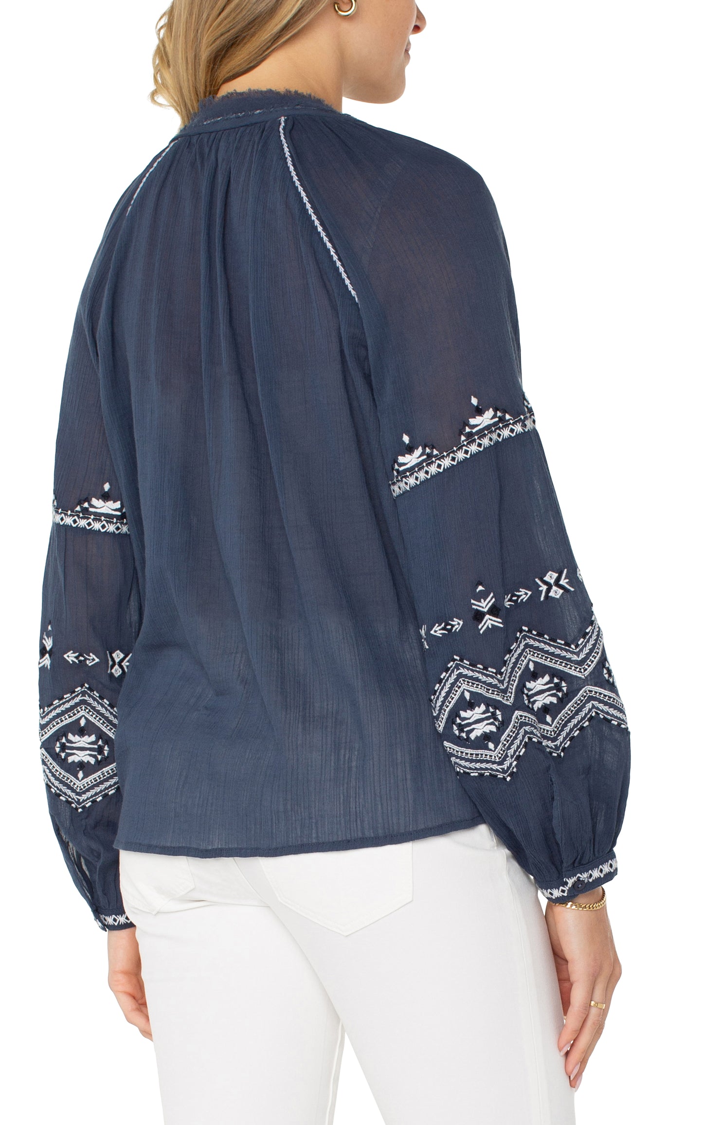 LIVERPOOL LONG SLEEVE RAGLAN WOVEN BLOUSE WITH EMBROIDERY