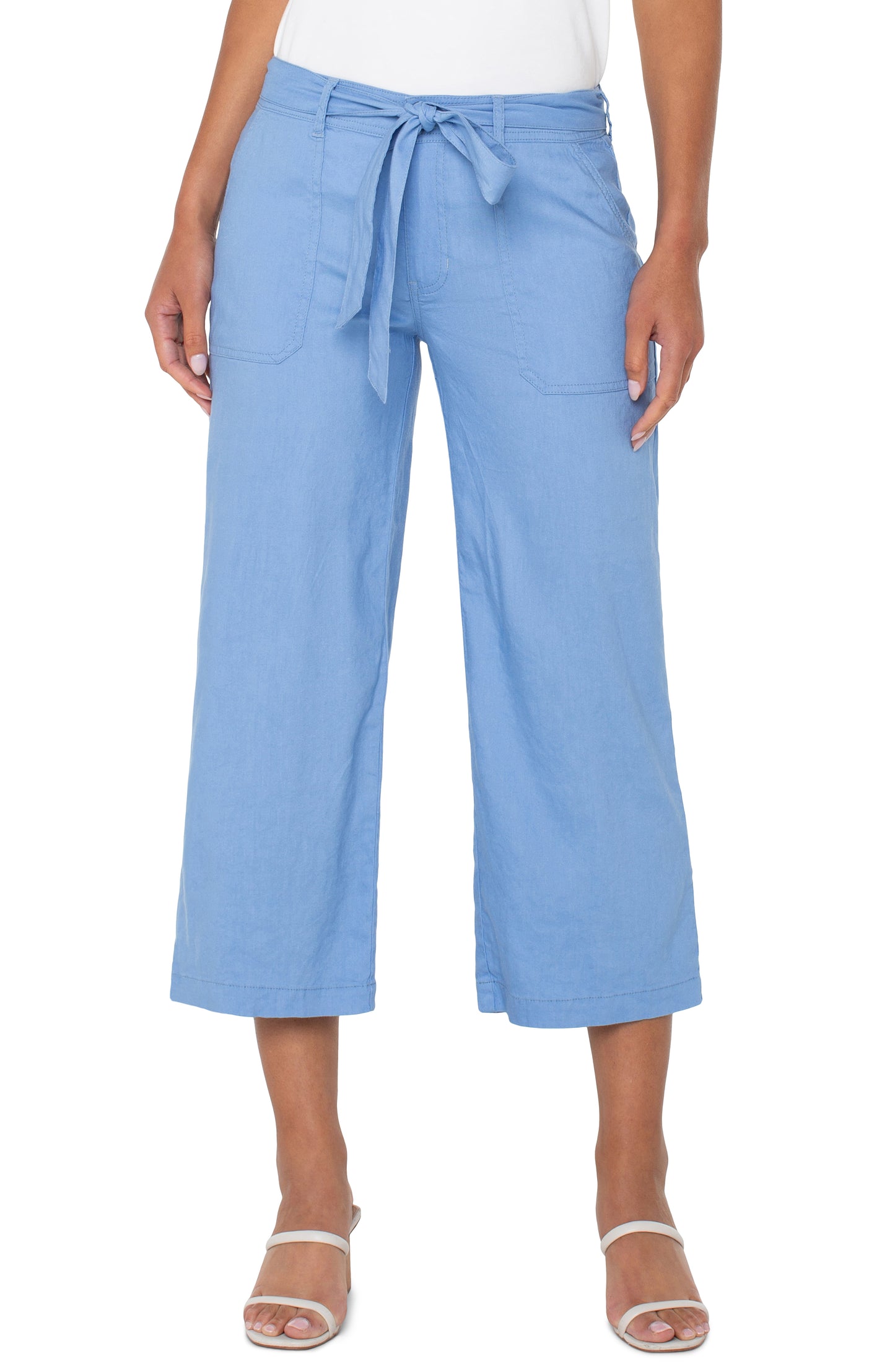 LIVERPOOL BELTED WIDE LEG CROP 25" INSEAM