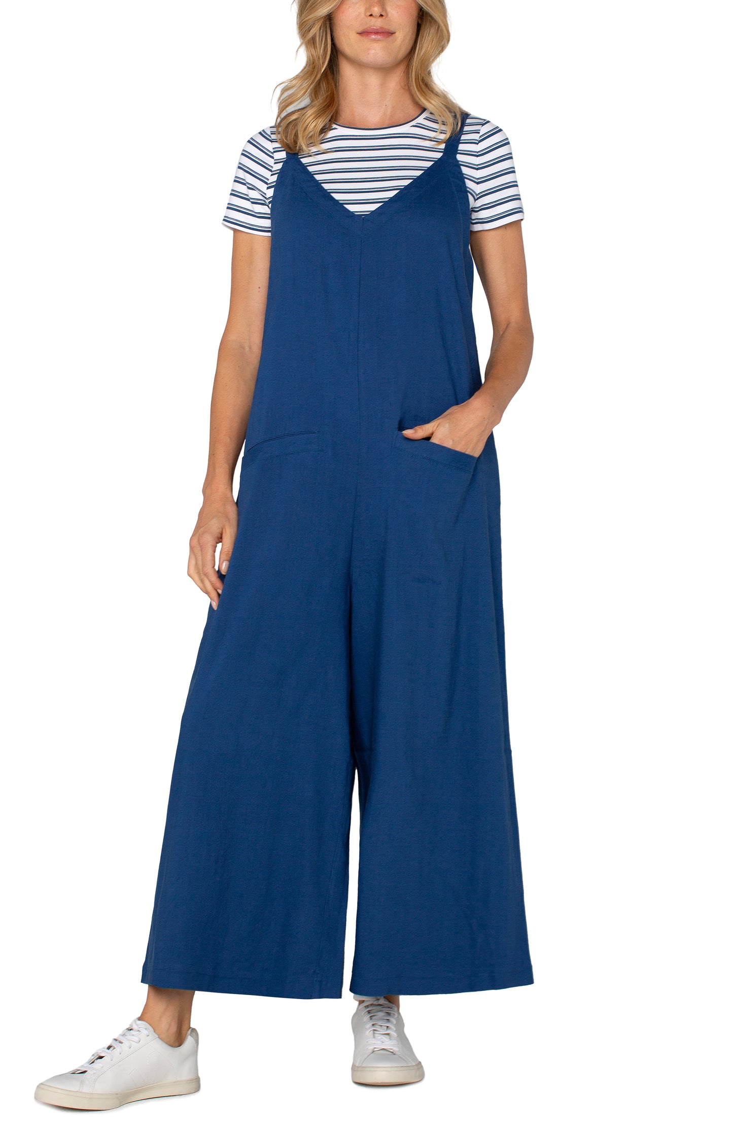 LIVERPOOL WIDE LEG CROP JUMPSUIT WITH ADJUSTABLE STRAPS