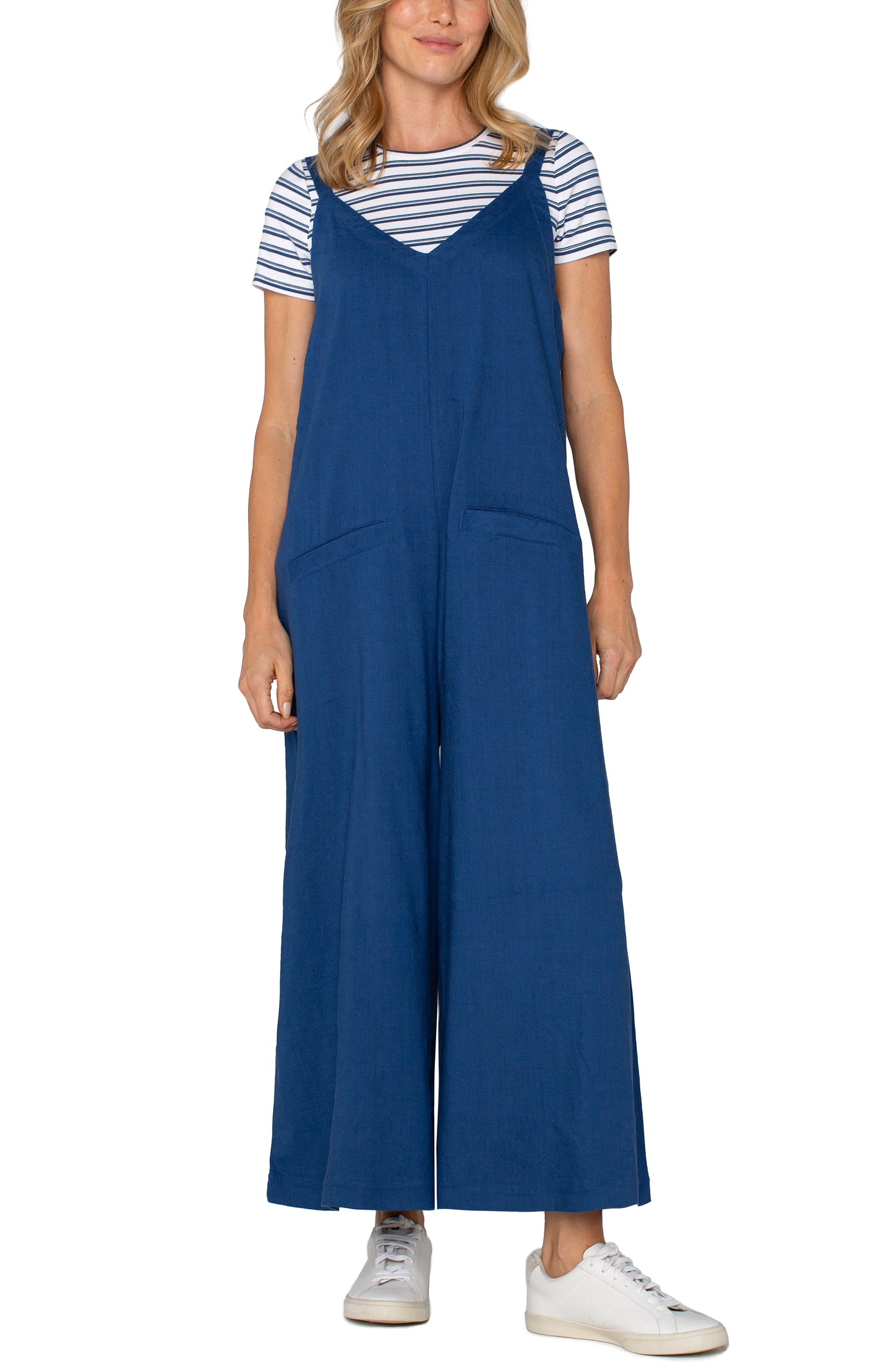 LIVERPOOL WIDE LEG CROP JUMPSUIT WITH ADJUSTABLE STRAPS