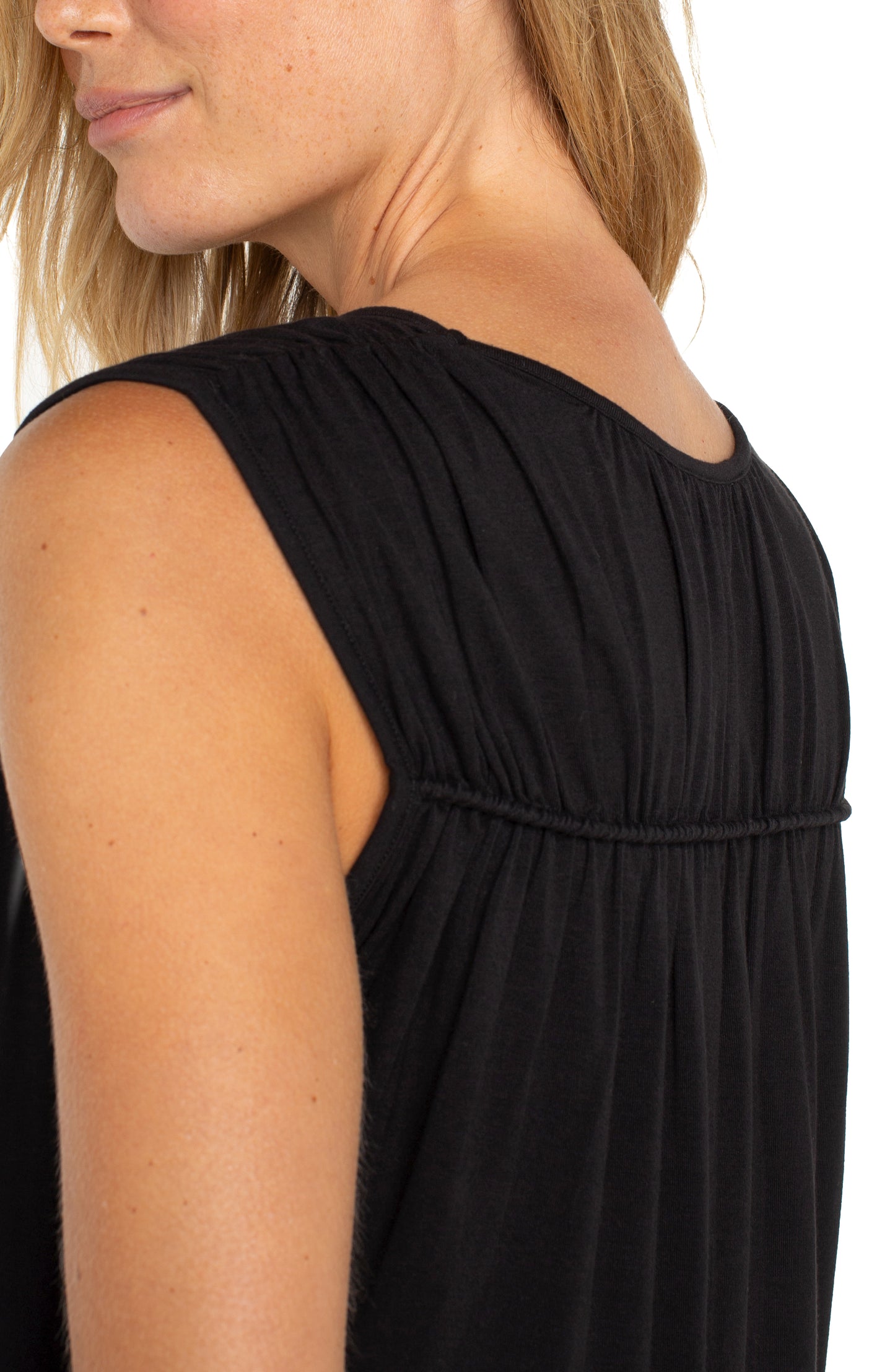 LIVERPOOL SLEEVELESS SHIRRED DETAIL KNIT TOP