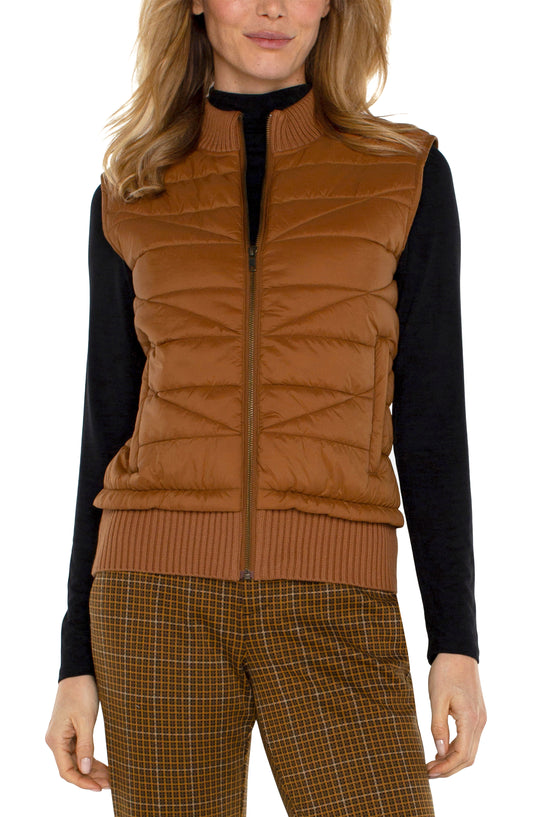LIVERPOOL SLEEVELESS QUILTED FRONT FULL ZIP SWEATER VEST