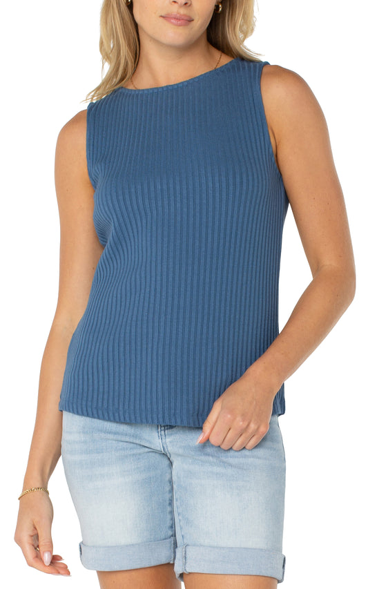 LIVERPOOL SLEEVELESS BOAT NECK RIB KNIT TOP