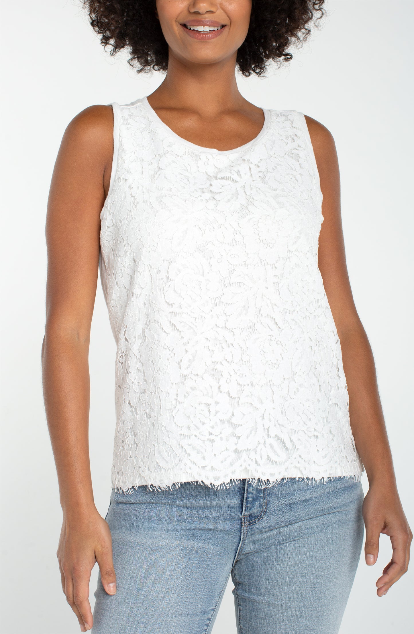 LIVERPOOL SLEEVELESS LACE-TO-KNIT HYBRID TOP