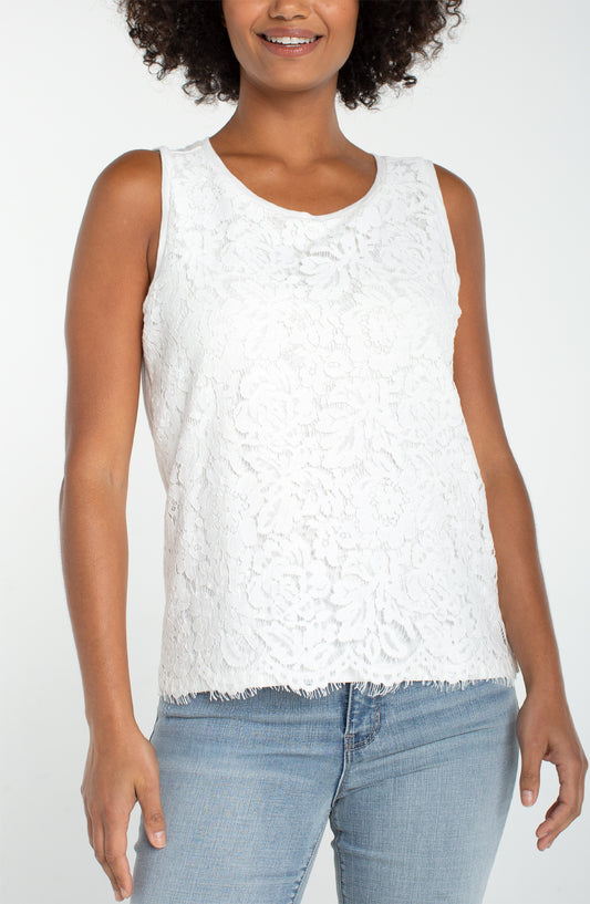 LIVERPOOL SLEEVELESS LACE-TO-KNIT HYBRID TOP