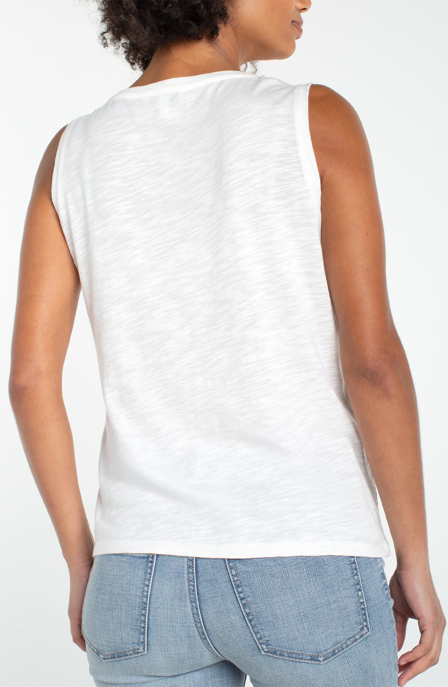 LIVERPOOL SLEEVELESS LACE-TO-KNIT HYBRID TOP