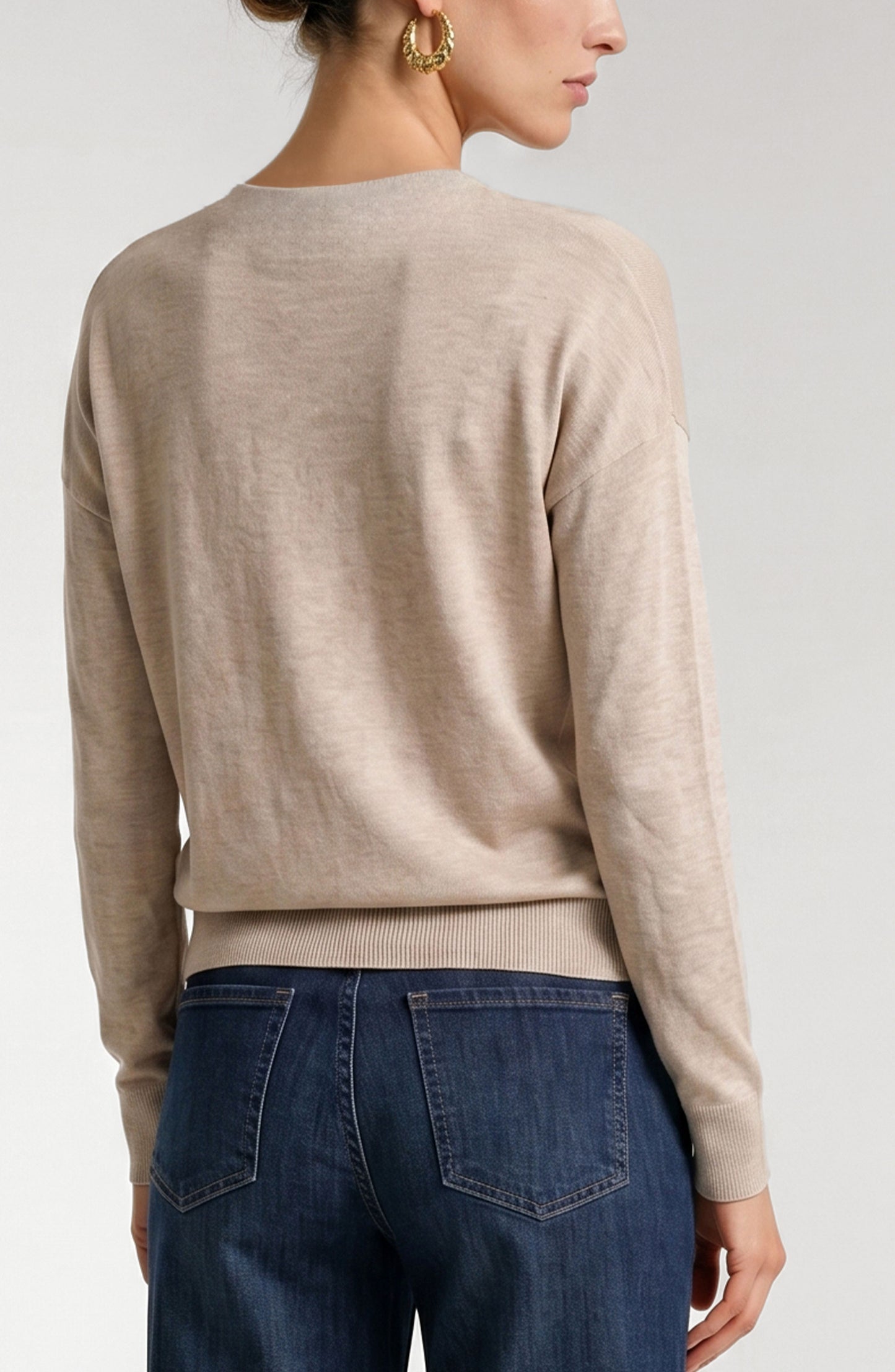 Liverpool Long Sleeve Drape Neck Woven Sweater Hybrid