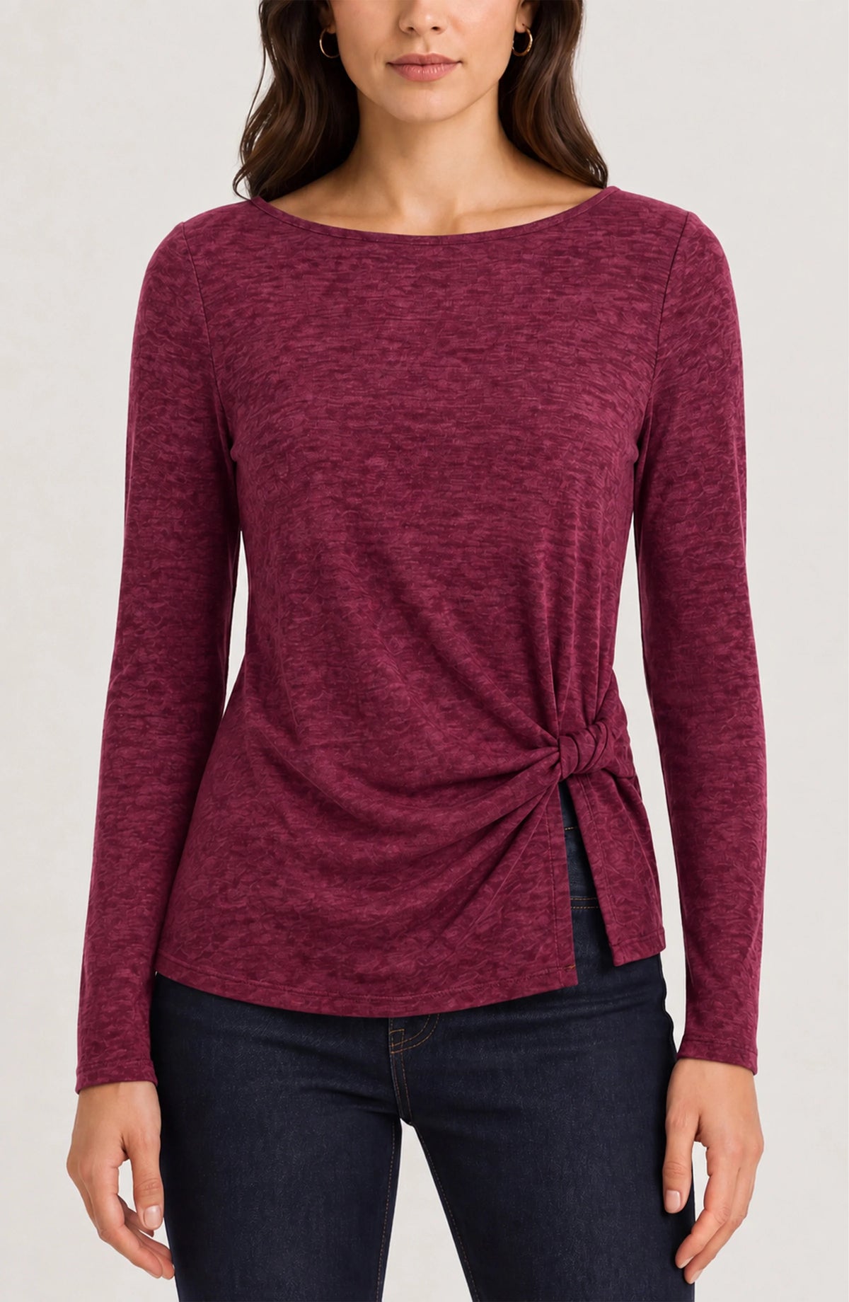 Liverpool Sleeve Boat Neck Knit Top with Twist Detail
