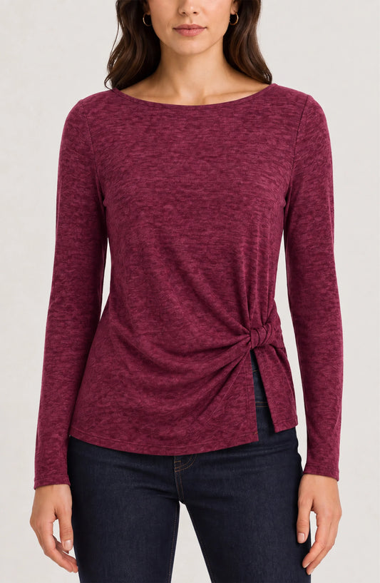 Liverpool Sleeve Boat Neck Knit Top with Twist Detail