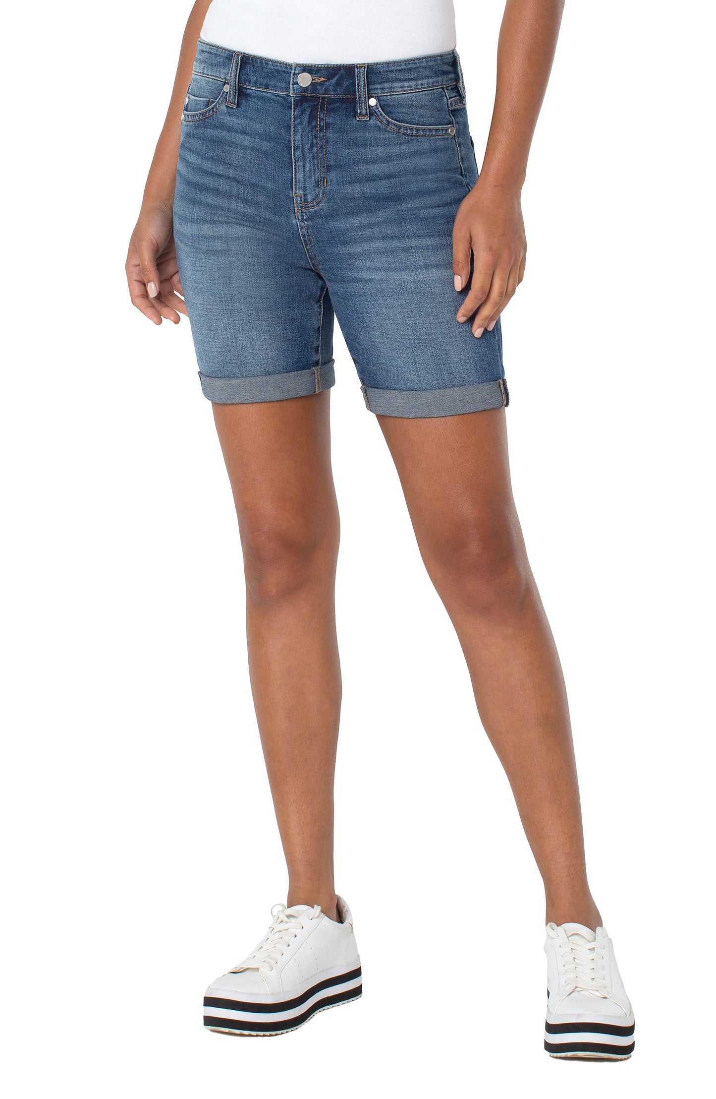 LIVERPOOL KRISTY HI-RISE SHORT WITH DOUBLE ROLL CUFF 7"-9" INSEAM