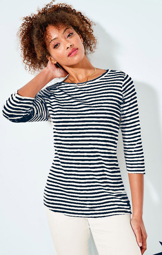 NZT 3/4 SLEEVE STRIPE BOAT TEE