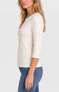 Liverpool 3/4 Sleeve Crew Neck Knit Top with Rib Trim