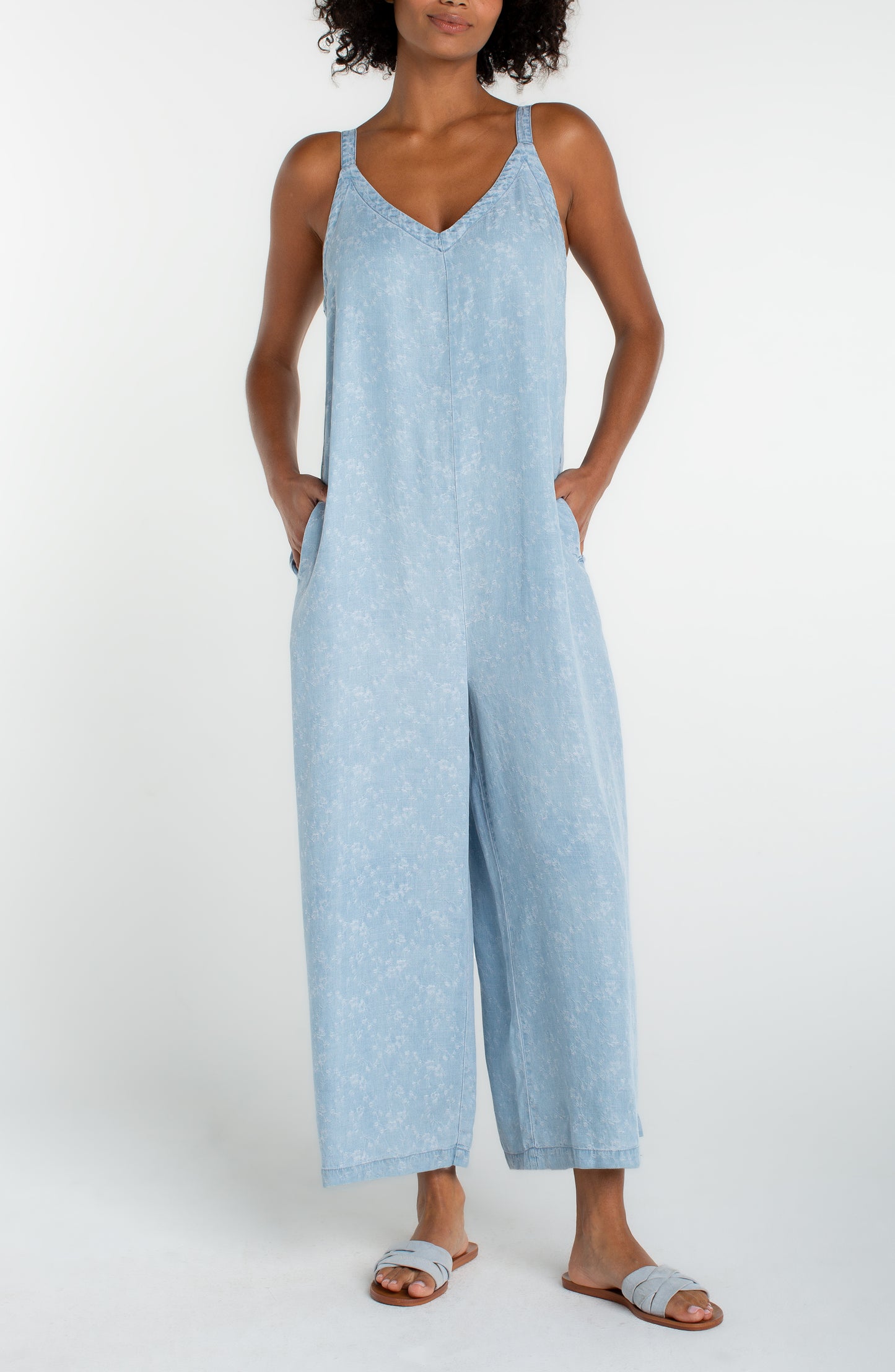 Liverpool Wide Leg Crop Jumpsuit With Adjustable Straps