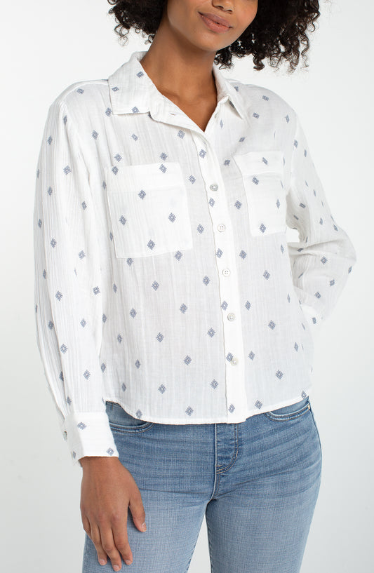 Liverpool Long Sleeve Button Front Shirt With High Low