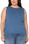 LIVERPOOL SLEEVELESS BOAT NECK RIB KNIT TOP - PLUS